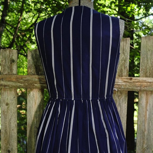 VTG Navy Blue & White Cotton Sleeveless Dress S/M - Picture 11 of 12